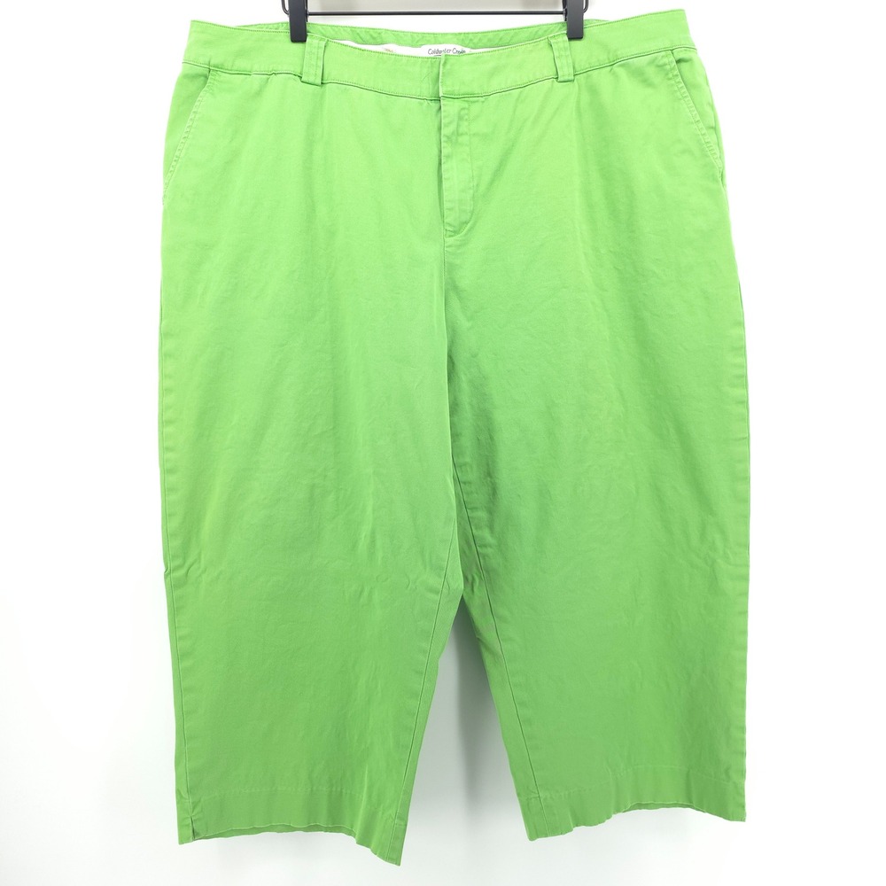 Coldwater Creek Womens Pants W20 Green Cotton Stretch Cropped Straight Leg